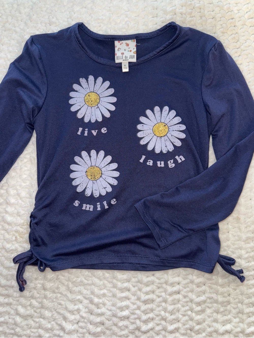 BELLE DU JOUR Girls' Navy Daisy 'Live Laugh Smile' Long Sleeve Top